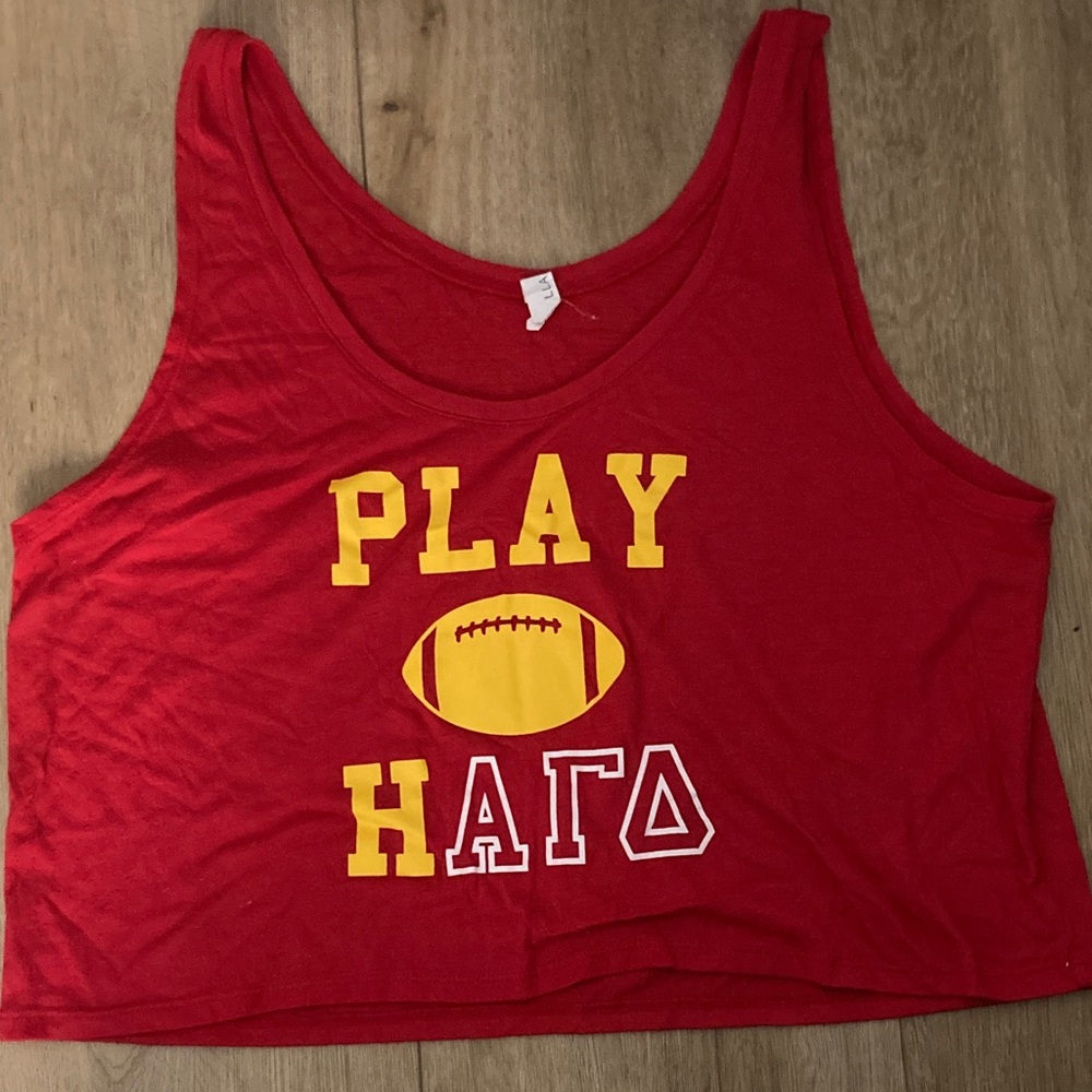 Red Play Hard Alpha Gamma Delta Tank Crop Top